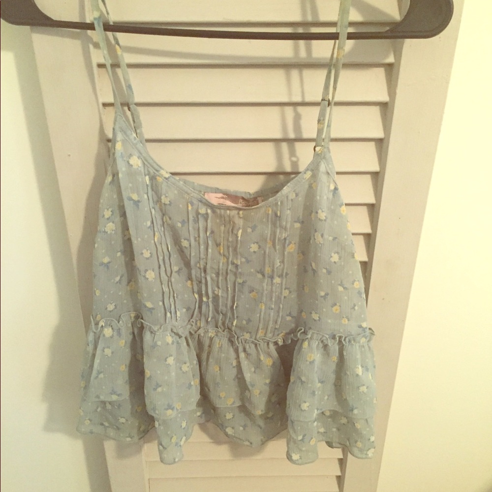 Light blue and yellow sheer crop top size medium